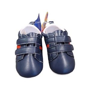 Baby Boy Size 1 Flat Sneakers Solid Navy Red Stripes Pre Walker Toddler Shoes